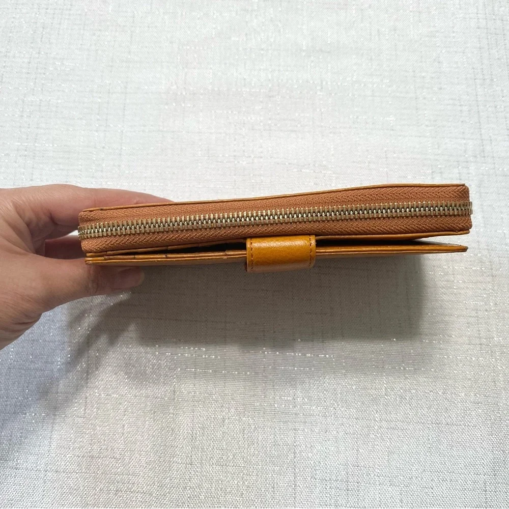 Valentina Genuine Leather Wallet Zip Around Button Multi Card Slots Italy